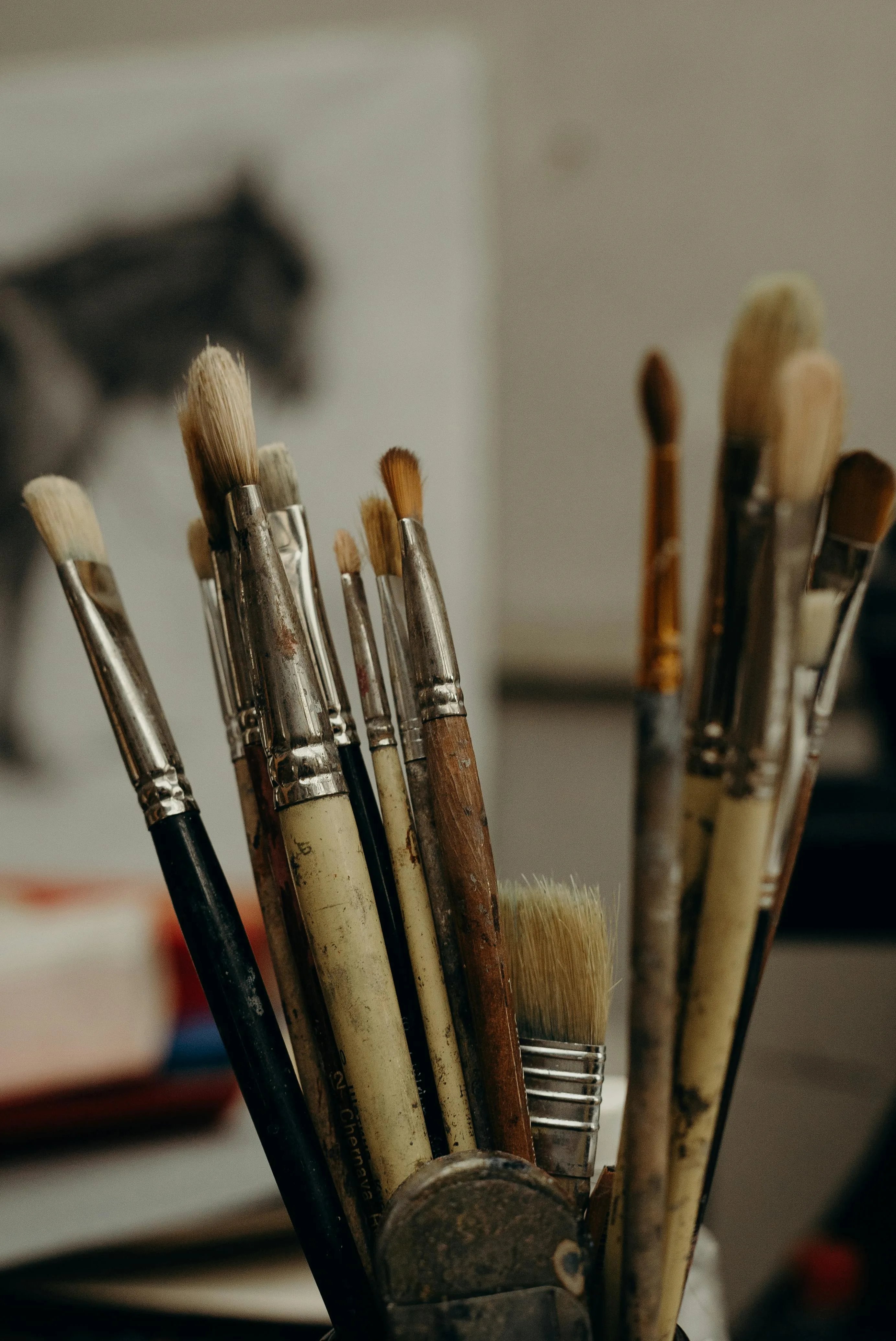 Artist's paintbrushes and materials