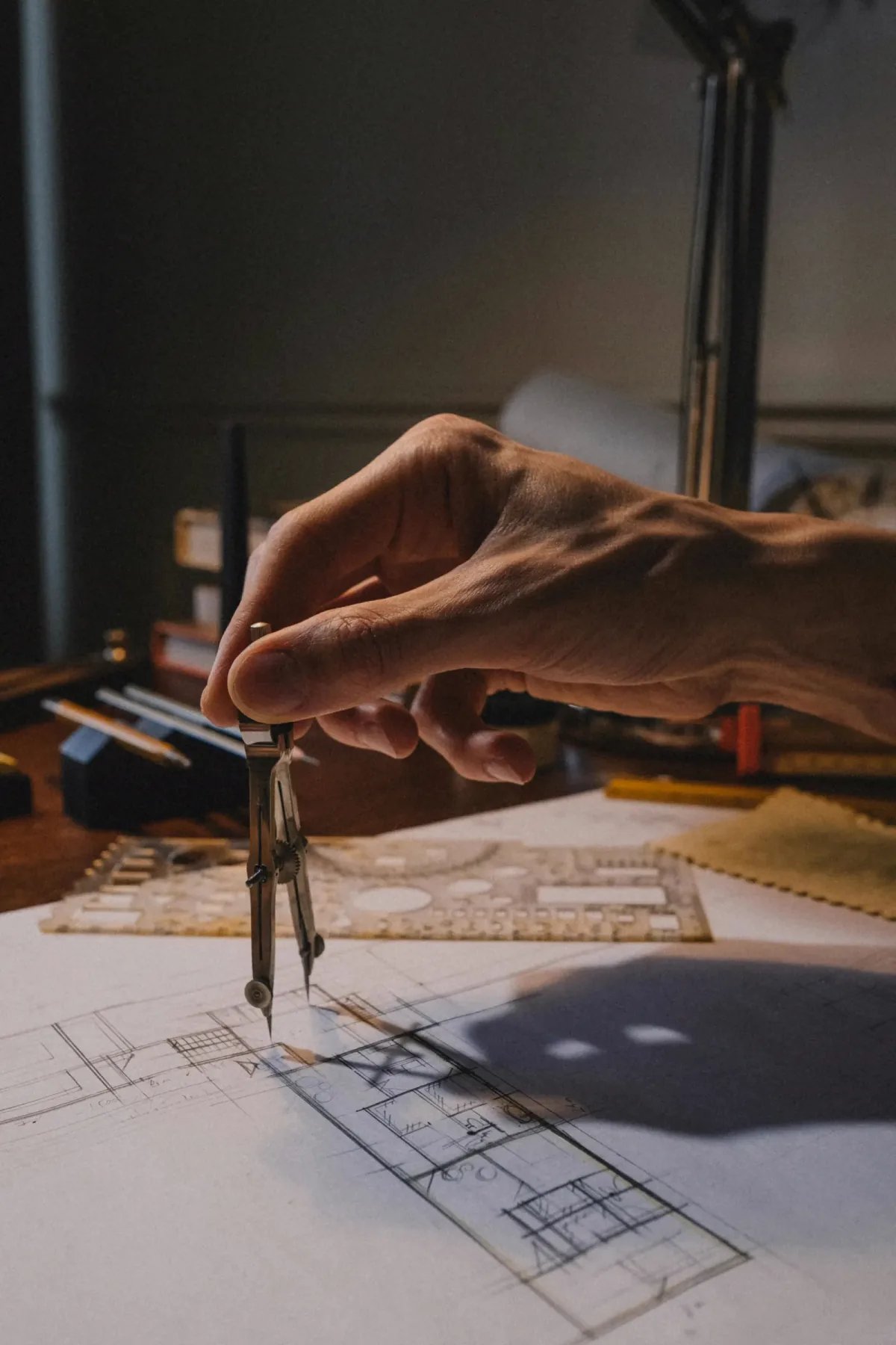 Designer sketching on interior plans